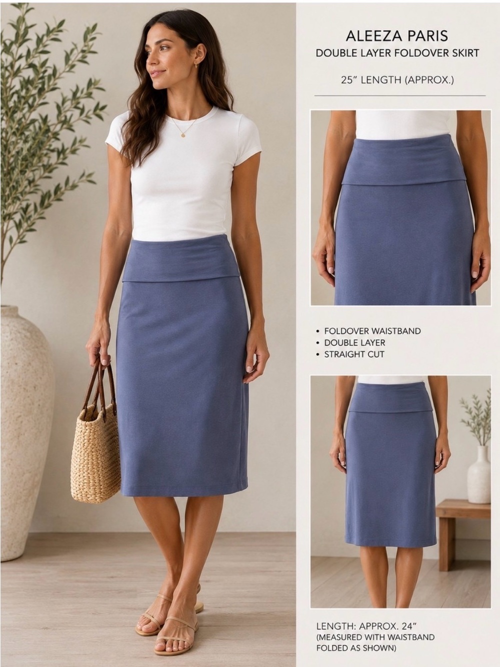 Aleeza Paris Slate Blue 25” Pencil Skirt Size 1XL NWT